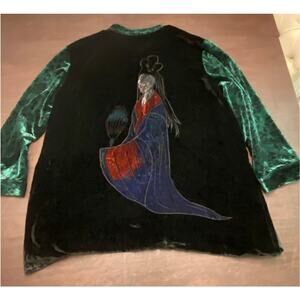Look East Burnout Velvet Geisha Girl Emerald Green Jacquard Button Up Tunic 2X